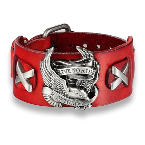 Kilts Boutique Leder Biker Armband Adler 'Live to Ride' Design Breit Gothic Manschette Armband Verstellbarer Metallverschluss, Einstellbar, Leder Leder Metalllegierung, Nill von Kilts Boutique