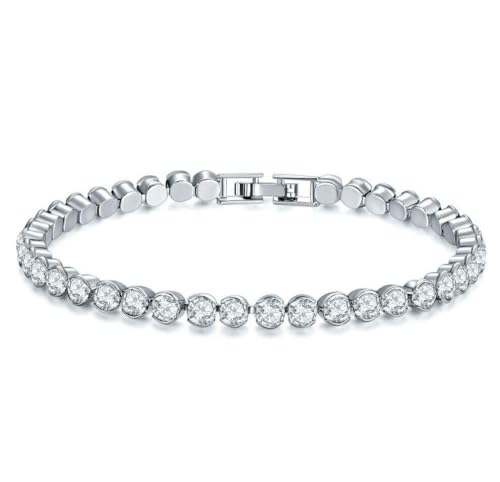 Kim Johanson® Damen Armband *Holly* in Silber | Tennis Deluxe Armkette mit 34 Kristallen in weiß | Strass | Hochzeit Armreif | Frauen Boho Schmuck | Zirkonia | Rhodiniert inkl. Schmuckbeutel von Kim Johanson