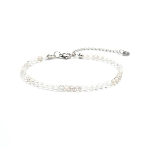 Kim Johanson® Damen Fußkettchen mit echten Natursteinen in Silber I Naturstein Fußkette mit 4mm Edelstein Perlen I Wasserfest | Boho Schmuck für Frauen | Verstellbare Länge | Inkl. Schmuckbeutel von Kim Johanson