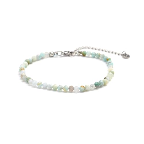 Kim Johanson® Damen Fußkettchen mit echten Natursteinen in Silber I Naturstein Fußkette mit 4mm Edelstein Perlen I Wasserfest | Boho Schmuck für Frauen | Verstellbare Länge | Inkl. Schmuckbeutel von Kim Johanson