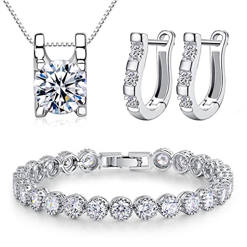 KIM JOHANSON® Damen Schmuckset *Jana* in Silber I Halskette mit Anhänger aus 925 Sterling Silber I Ohrringe aus Edelstahl I Armband rhodiniert I Mit weißen Zirkonia I Wasserfest inkl. Schmuckbeutel von Kim Johanson