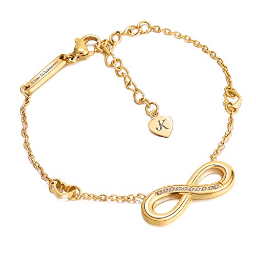 KIM JOHANSON® Edelstahl Damen Armband *Eternal Love* in Gold | Armkette mit Infinity- und Herzanhänger | Wasserfest | Frauen Boho Schmuck | Unendlichkeit | Verstellbare Länge inkl. Schmuckbeutel von Kim Johanson