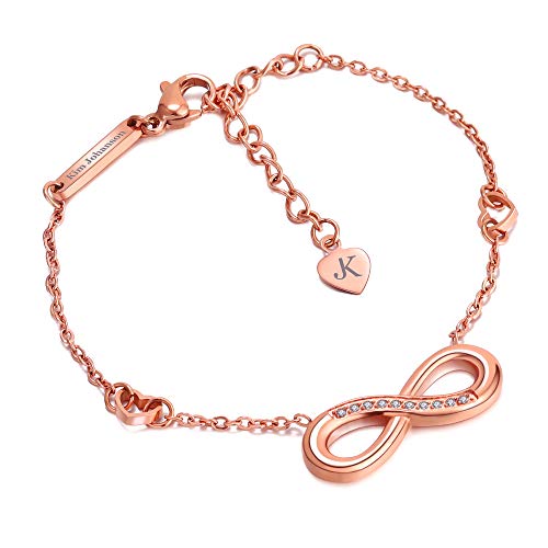 KIM JOHANSON® Edelstahl Damen Armband *Eternal Love* in Roségold | Armkette mit Infinity- und Herzanhänger | Wasserfest | Frauen Boho Schmuck | Unendlichkeit | Verstellbare Länge inkl. Schmuckbeutel von Kim Johanson