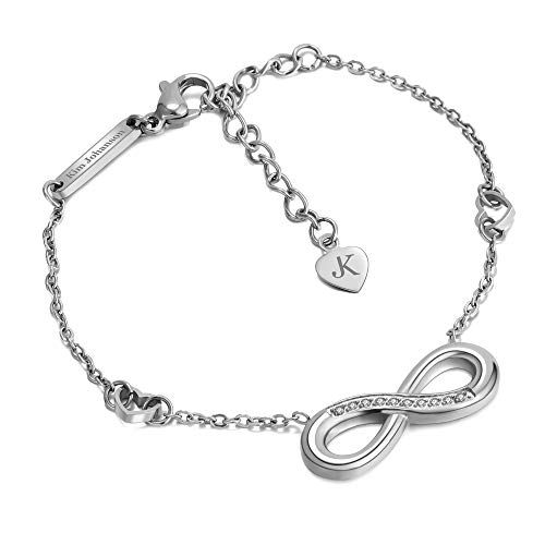 KIM JOHANSON® Edelstahl Damen Armband *Eternal Love* in Silber | Armkette mit Infinity- und Herzanhänger | Wasserfest | Frauen Boho Schmuck | Unendlichkeit | Verstellbare Länge inkl. Schmuckbeutel von Kim Johanson