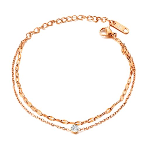 KIM JOHANSON® Edelstahl Damen Armband *Giulia* in Silber, Gold & Roségold | Multi Layer Armkette mit einem Zirkonia | Wasserfest | Boho Schmuck für Frauen | Verstellbare Länge | Inkl. Schmuckbeutel von Kim Johanson