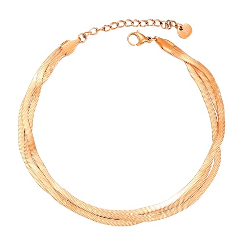 KIM JOHANSON® Edelstahl Damen Fußkettchen *Alma* in Silber, Gold & Roségold | Mehrreihige Fußkette | Schlangenkette | Wasserfest | Boho Schmuck für Frauen | Verstellbare Länge | Inkl. Schmuckbeutel von Kim Johanson