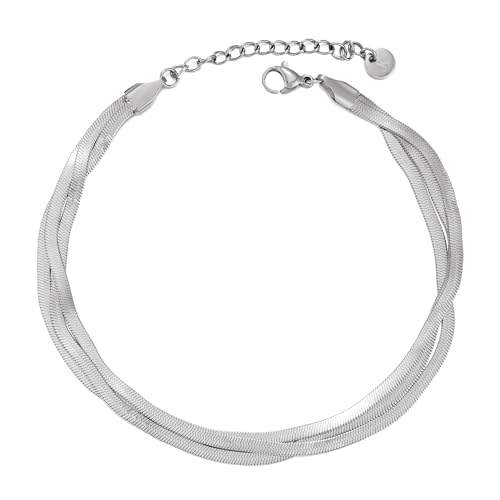 KIM JOHANSON® Edelstahl Damen Fußkettchen *Alma* in Silber, Gold & Roségold | Mehrreihige Fußkette | Schlangenkette | Wasserfest | Boho Schmuck für Frauen | Verstellbare Länge | Inkl. Schmuckbeutel von Kim Johanson