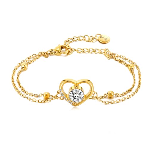 KIM JOHANSON® Edelstahl Damen Fußkettchen *Elisa* in Silber, Gold & Roségold | Mehrreihige Fußkette mit Zirkonia Kristallen | Wasserfest | Boho Schmuck für Frauen | Verstellbare Länge | Schmuckbeutel von Kim Johanson