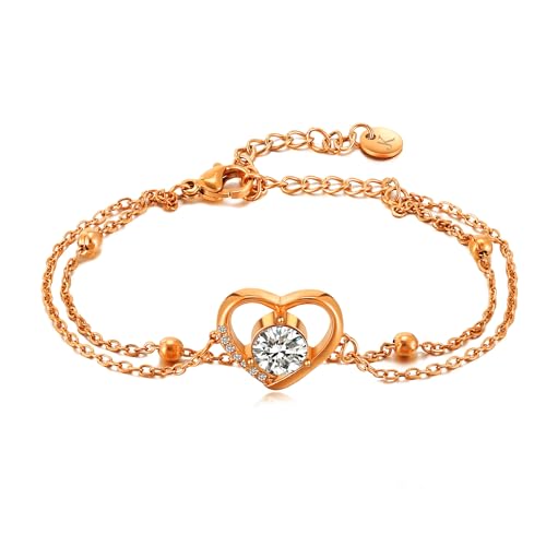 KIM JOHANSON® Edelstahl Damen Fußkettchen *Elisa* in Silber, Gold & Roségold | Mehrreihige Fußkette mit Zirkonia Kristallen | Wasserfest | Boho Schmuck für Frauen | Verstellbare Länge | Schmuckbeutel von Kim Johanson