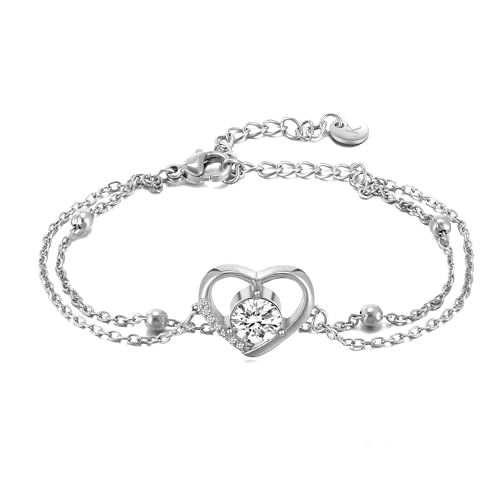 KIM JOHANSON® Edelstahl Damen Fußkettchen *Elisa* in Silber, Gold & Roségold | Mehrreihige Fußkette mit Zirkonia Kristallen | Wasserfest | Boho Schmuck für Frauen | Verstellbare Länge | Schmuckbeutel von Kim Johanson