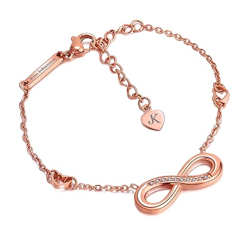 KIM JOHANSON® Edelstahl Damen Fußkettchen *Infinity* in Roségold | Fußkette mit einem Unendlichkeit Zeichen | Rostfrei & Wasserfest | Herz Fußband | Frauen Boho Schmuck | Verstellbar mit Schmuckbeutel von Kim Johanson