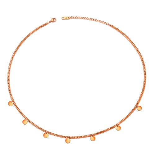 KIM JOHANSON® Edelstahl Damen Multi Layer Halskette *Luana* in Roségold | Boho Schmuck für Frauen | Kugel Kette mit Plättchen | Kreise Collier | Wasserfest | Verstellbare Länge | inkl. Schmuckbeutel von Kim Johanson