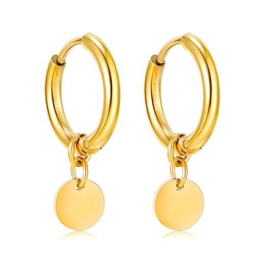 KIM JOHANSON® Edelstahl Damen Ohrringe *Coins* in Gold | Creolen mit runden Plättchen | Boho Schmuck für Frauen | Kreolen | Kreise Ohrstecker | Wasserfeste Ohrhänger | Multi Layer | Inkl Schmuckbeutel von Kim Johanson