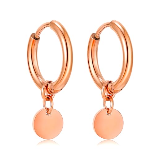 KIM JOHANSON® Edelstahl Damen Ohrringe *Coins* in Roségold | Creolen mit runden Plättchen | Boho Schmuck für Frauen | Kreolen | Kreise Ohrstecker | Wasserfeste Ohrhänger | Multi Layer | Schmuckbeutel von Kim Johanson