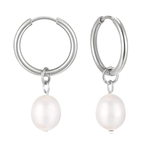 KIM JOHANSON® Edelstahl Damen Perlenohrringe *Malia* in Silber, Gold & Roségold | Creolen mit echten Perlen | Boho Schmuck für Frauen | Wasserfeste Ohrringe hängend | Multi Layer | Inkl Schmuckbeutel von Kim Johanson