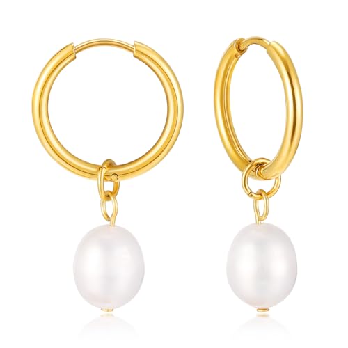 KIM JOHANSON® Edelstahl Damen Perlenohrringe *Malia* in Silber, Gold & Roségold | Creolen mit echten Perlen | Boho Schmuck für Frauen | Wasserfeste Ohrringe hängend | Multi Layer | Inkl Schmuckbeutel von Kim Johanson