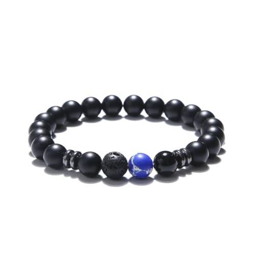 KIM JOHANSON® Herren Naturstein Armband *Chakra* mit Onyx, Jaspis & Lavastein I Perlenarmband mit echten 8mm Edelsteinen I Elastisches Kugelarmband I Handgemacht I Wasserfest | Inkl. Schmuckbeutel von Kim Johanson