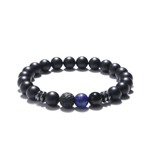 KIM JOHANSON® Herren Naturstein Armband *Chakra* mit Onyx, Jaspis & Lavastein I Perlenarmband mit echten 8mm Edelsteinen I Elastisches Kugelarmband I Handgemacht I Wasserfest | Inkl. Schmuckbeutel von Kim Johanson