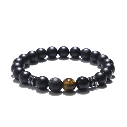 KIM JOHANSON® Herren Naturstein Armband *Chakra* mit Onyx, Jaspis & Lavastein I Perlenarmband mit echten 8mm Edelsteinen I Elastisches Kugelarmband I Handgemacht I Wasserfest | Inkl. Schmuckbeutel von Kim Johanson