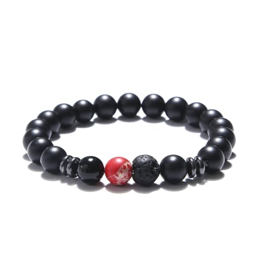 KIM JOHANSON® Herren Naturstein Armband *Chakra* mit Onyx, Jaspis & Lavastein I Perlenarmband mit echten 8mm Edelsteinen I Elastisches Kugelarmband I Handgemacht I Wasserfest | Inkl. Schmuckbeutel von Kim Johanson