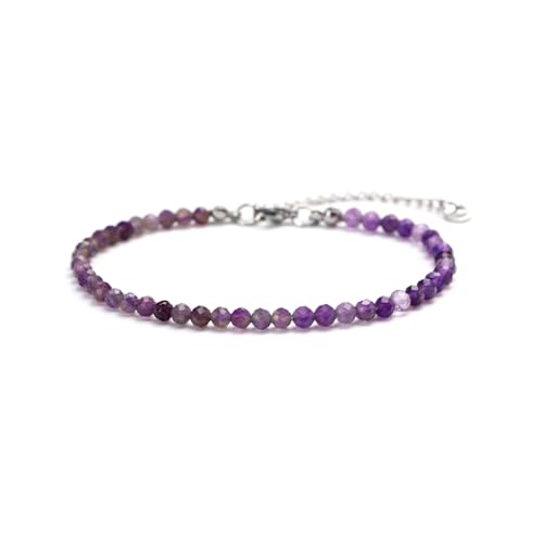 Kim Johanson® Damen Fußkettchen mit echten Natursteinen in Silber I Naturstein Fußkette mit 4mm Edelstein Perlen I Wasserfest | Boho Schmuck für Frauen | Verstellbar (Amethyst, S/M (21-26cm)) von Kim Johanson