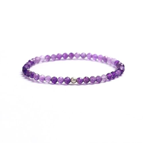 Kim Johanson® Damen Perlenarmband *Amethyst* mit echten Natursteinen und 925 Silber Perle I Naturstein Armband mit 4mm Edelstein Perlen I Elastisches Kugelarmband I Handgemacht I Wasserfest I Beutel von Kim Johanson