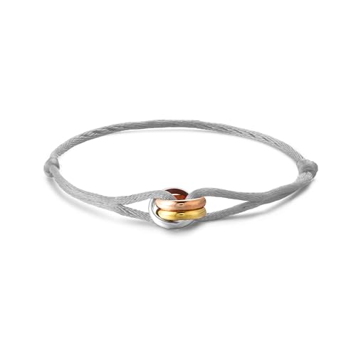 Kim Johanson® Damen Segeltau Armband *Tricolor* in vielen Farben | Kordelarmband mit Edelstahl Ring in Silber, Gold & Roségold | Wasserfest | Verstellbar | Boho Schmuck für Frauen | Schmuckbeutel von Kim Johanson