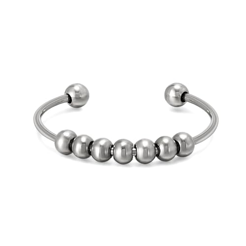 Kim Johanson® Edelstahl Damen Anxiety Ring in Silber, Gold & Roségold mit beweglichen Perlen | Wasserfest | Anti Stress Schmuck für Frauen | Fidget Ring mit Kugeln | Zwei Größen | Inkl Schmuckbeutel von Kim Johanson