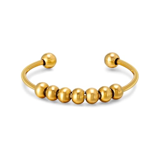 Kim Johanson® Edelstahl Damen Anxiety Ring in Silber, Gold & Roségold mit beweglichen Perlen | Wasserfest | Anti Stress Schmuck für Frauen | Fidget Ring mit Kugeln | Zwei Größen | Inkl Schmuckbeutel von Kim Johanson