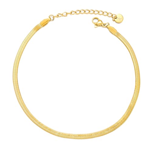 Kim Johanson® Edelstahl Damen Fußkettchen *Lia* in Silber, Gold & Roségold | Schlangenkette | Wasserfest | Boho Schmuck für Frauen | Verstellbare Länge | Multi Layer Fußkette | Inkl. Schmuckbeutel von Kim Johanson