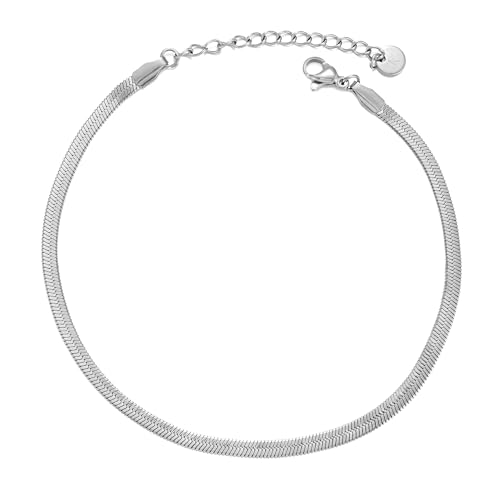 Kim Johanson® Edelstahl Damen Fußkettchen *Lia* in Silber, Gold & Roségold | Schlangenkette | Wasserfest | Boho Schmuck für Frauen | Verstellbare Länge | Multi Layer Fußkette | Inkl. Schmuckbeutel von Kim Johanson