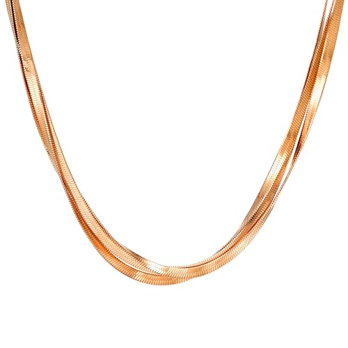 Kim Johanson® Edelstahl Damen Halskette *Alma* in Silber, Gold & Roségold | Mehrreihige Kette | Multi Layer Schlangenkette | Wasserfest | Boho Schmuck für Frauen | Verstellbare Länge | Schmuckbeutel von Kim Johanson