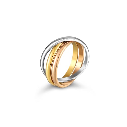 Kim Johanson® Edelstahl Damen Ring *Tricolor* in Silber, Gold & Roségold | Wickelring | Wasserfest | Schmuck für Frauen | 3 geschlossene Ringe | Damenring in verschiedenen Größen | Mit Schmuckbeutel von Kim Johanson