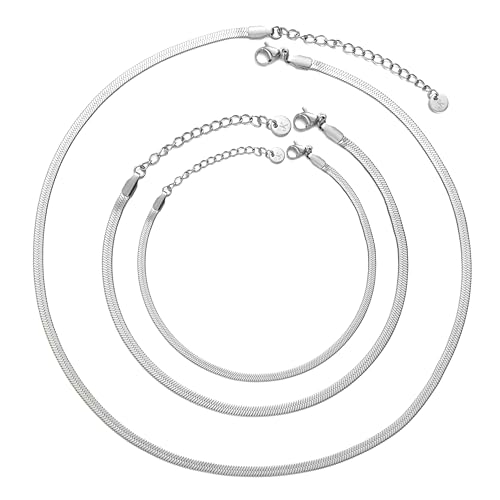 Kim Johanson® Edelstahl Damen Schlangenkette Set *Lia* Halskette, Armband & Fußkettchen in Silber, Gold & Roségold | Multi Layer Schmuckset | Wasserfest | Boho Schmuck für Frauen | Verstellbare Länge von Kim Johanson