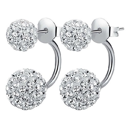 Kim Johanson Damen Doppel Shamballa Ohrringe *Vera* aus 925 Sterling Silber mit Zirkonia Steinchen Besetzt Ohrstecker inkl. Schmuckbeutel von Kim Johanson