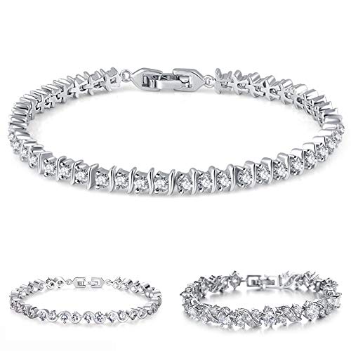 Kim Johanson Damen Tennis Armband *Verschiedene Modelle* in Silber mit weißen Kristallen besetzt rhodiniert inkl. Schmuckbeutel (Anni) von Kim Johanson