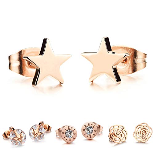Kim Johanson Damen Ohrringe *15 Designs* aus Edelstahl in Roségold mit Zirkonia Steinchen oder Perlmutt besetzt inkl. Schmuckbeutel (Stern) von Kim Johanson