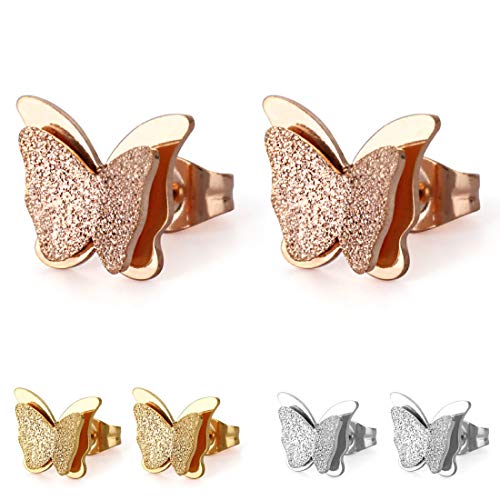 Kim Johanson Damen Ohrringe *Schmetterling* aus Edelstahl in Roségold, Silber & Gold inkl. Schmuckbeutel (Roségold) von Kim Johanson