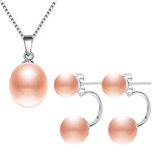 Kim Johanson Damen Perlen Schmuckset *Dream* aus 925 Sterling Silber mit echten Rosa Süßwasser Perlen Halskette & Ohrringe inkl. Schmuckbeutel von Kim Johanson