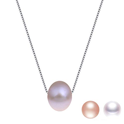 Kim Johanson Damen Perlenkette *Stella* aus 925 Sterling Silber mit einer echten Süßwasser Perle in Weiß, Rosa oder Lila inkl. Schmuckbeutel (Lila) von Kim Johanson