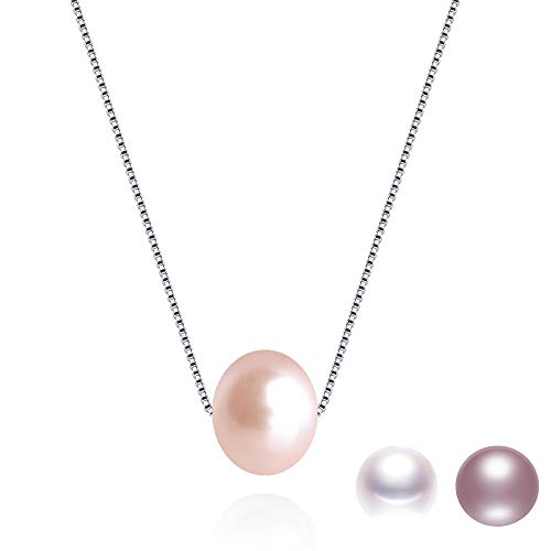 Kim Johanson Damen Perlenkette *Stella* aus 925 Sterling Silber mit einer echten Süßwasser Perle in Weiß, Rosa oder Lila inkl. Schmuckbeutel (Rosa) von Kim Johanson