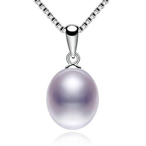 Kim Johanson Damen Perlenkette "Paula" aus 925 Sterling Silber mit einer echten lila Süßwasser Perle Halskette mit Anhänger inkl. Schmuckbeutel von Kim Johanson