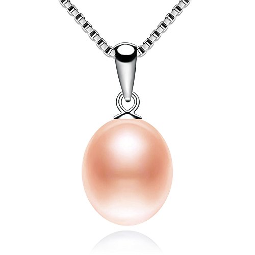 Kim Johanson Damen Perlenkette "Paula" aus 925 Sterling Silber mit einer echten rosa Süßwasser Perle Halskette mit Anhänger inkl. Schmuckbeutel von Kim Johanson