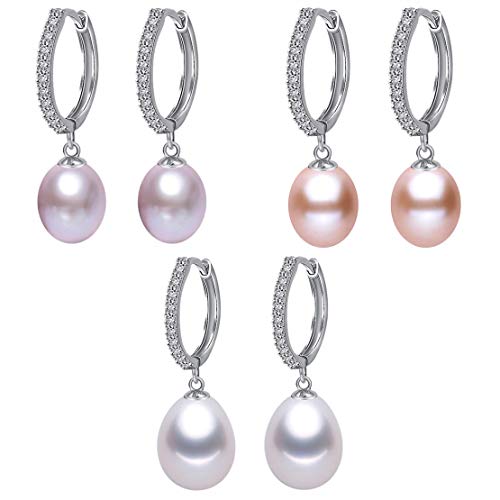 Kim Johanson Damen Perlenohrringe *Nora* aus 925 Sterling Silber mit echten Süßwasser Perlen in Weiß, Rosa oder Lila mit Zirkonia Steinchen besetzt Ohrhänger inkl. Schmuckbeutel (3 Farben) von Kim Johanson