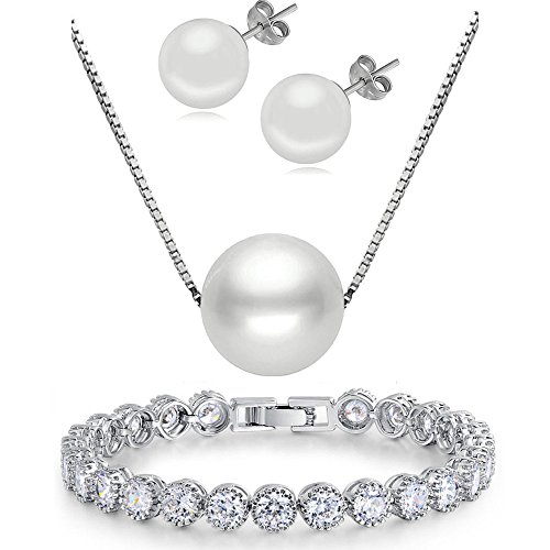 Kim Johanson Damen Schmuckset *Pia* in Silber I Halskette mit Anhänger & Ohrringen aus 925 Sterling Silber I Armband rhodiniert I Mit Kristallen und Perlen besetzt inkl. Schmuckbeutel von Kim Johanson