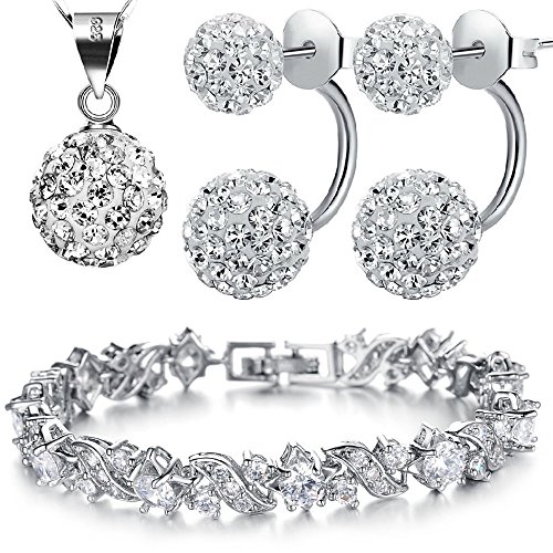 Kim Johanson Damen Schmuckset *Queen* in Silber I Halskette mit Anhänger & Ohrringen aus 925 Sterling Silber I Armband rhodiniert I Mit weißen Kristallen besetzt inkl. Schmuckbeutel von Kim Johanson