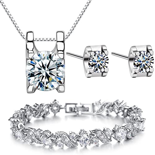 Kim Johanson Damen Schmuckset *White Love* in Silber I Halskette mit Anhänger & Ohrringe aus 925 Sterling Silber I Armband rhodiniert I Mit weißen Zirkonia besetzt I Wasserfest inkl. Schmuckbeutel von Kim Johanson