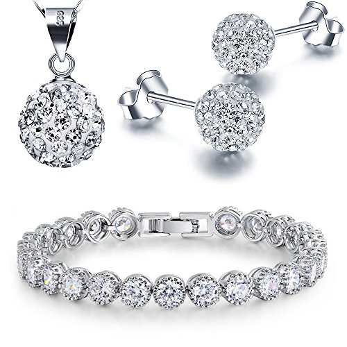 Kim Johanson Damen Schmuckset *Avery* in Silber I Halskette mit Anhänger & Ohrringen aus 925 Sterling Silber I Armband rhodiniert I Mit weißen Kristallen besetzt inkl. Schmuckbeutel von Kim Johanson