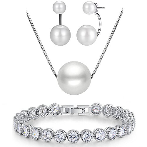 Kim Johanson Damen Schmuckset *Maya* in Silber I Halskette mit Anhänger & Ohrringen aus 925 Sterling Silber I Armband rhodiniert I Mit Kristallen und Perlen besetzt inkl. Schmuckbeutel von Kim Johanson