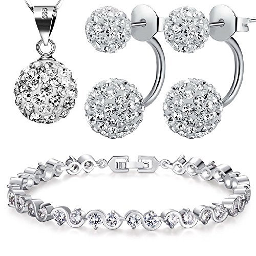 Johanson Damen Schmuckset *Nicole* in Silber I Halskette mit Anhänger & Ohrringen aus 925 Sterling Silber I Armband rhodiniert I Mit weißen Kristallen besetzt inkl. Schmuckbeutel von Kim Johanson